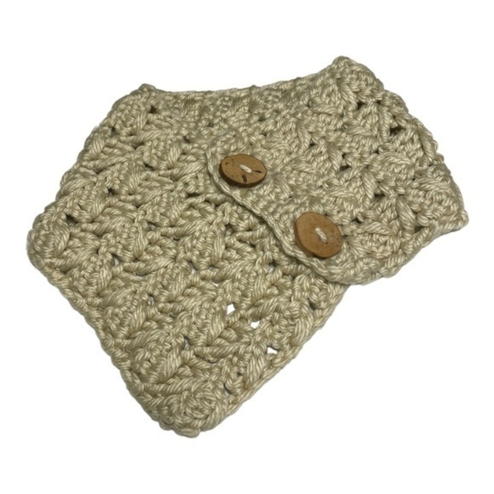 Hand knit Vintage Neck Warmer Chunky Knit Beige Wooden buttons